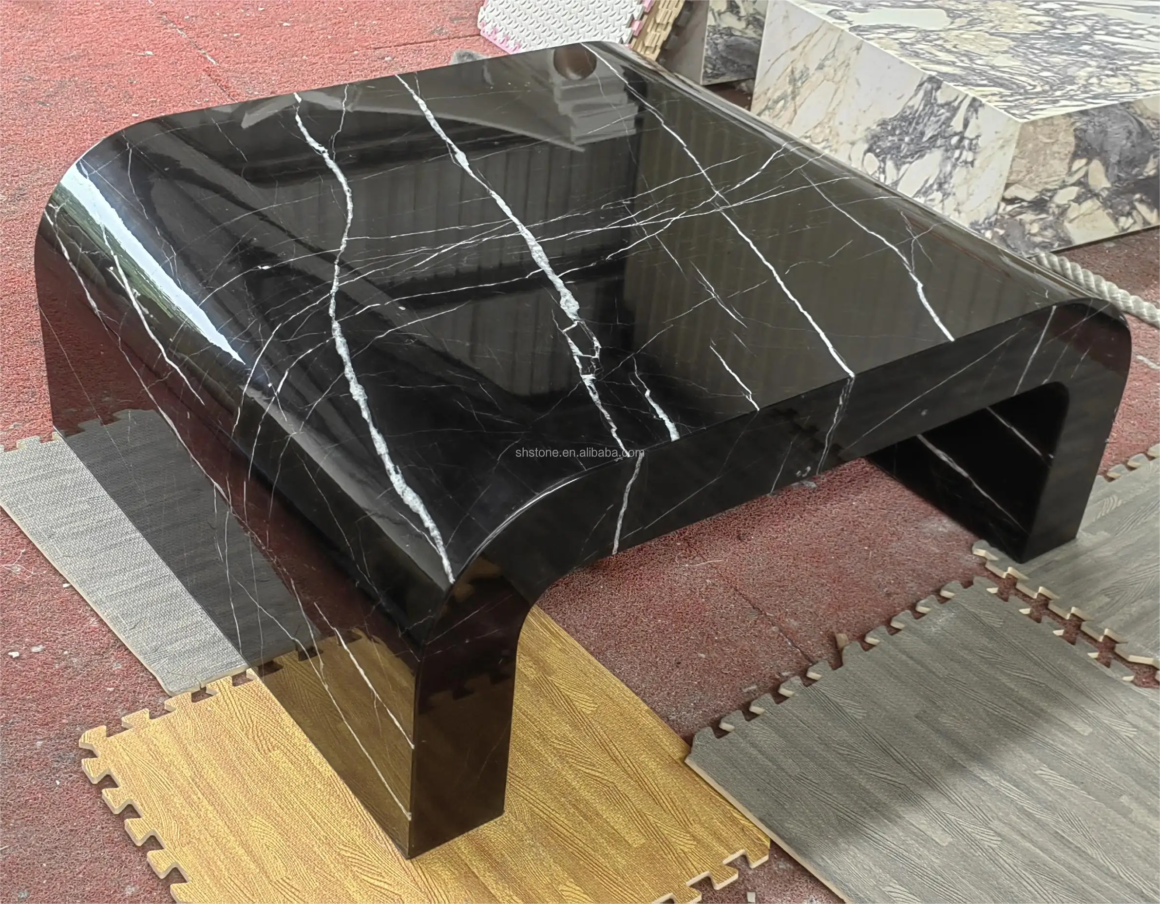 SHIHUI Nordic Unique Design Living Room Stone Furniture Black Nero Marquina Polished Marble Coffee Table