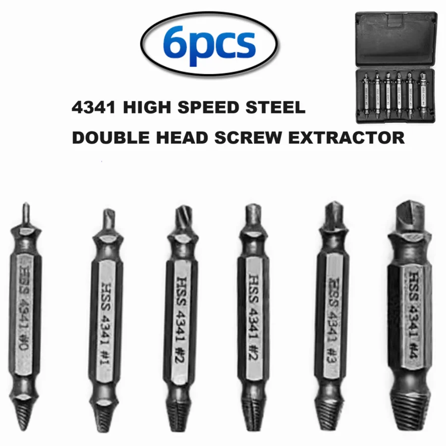 6Pieces Screw extractor double-headed high-speed steel 4341 sliding tooth broken screw reverse tooth broken wire remover tool