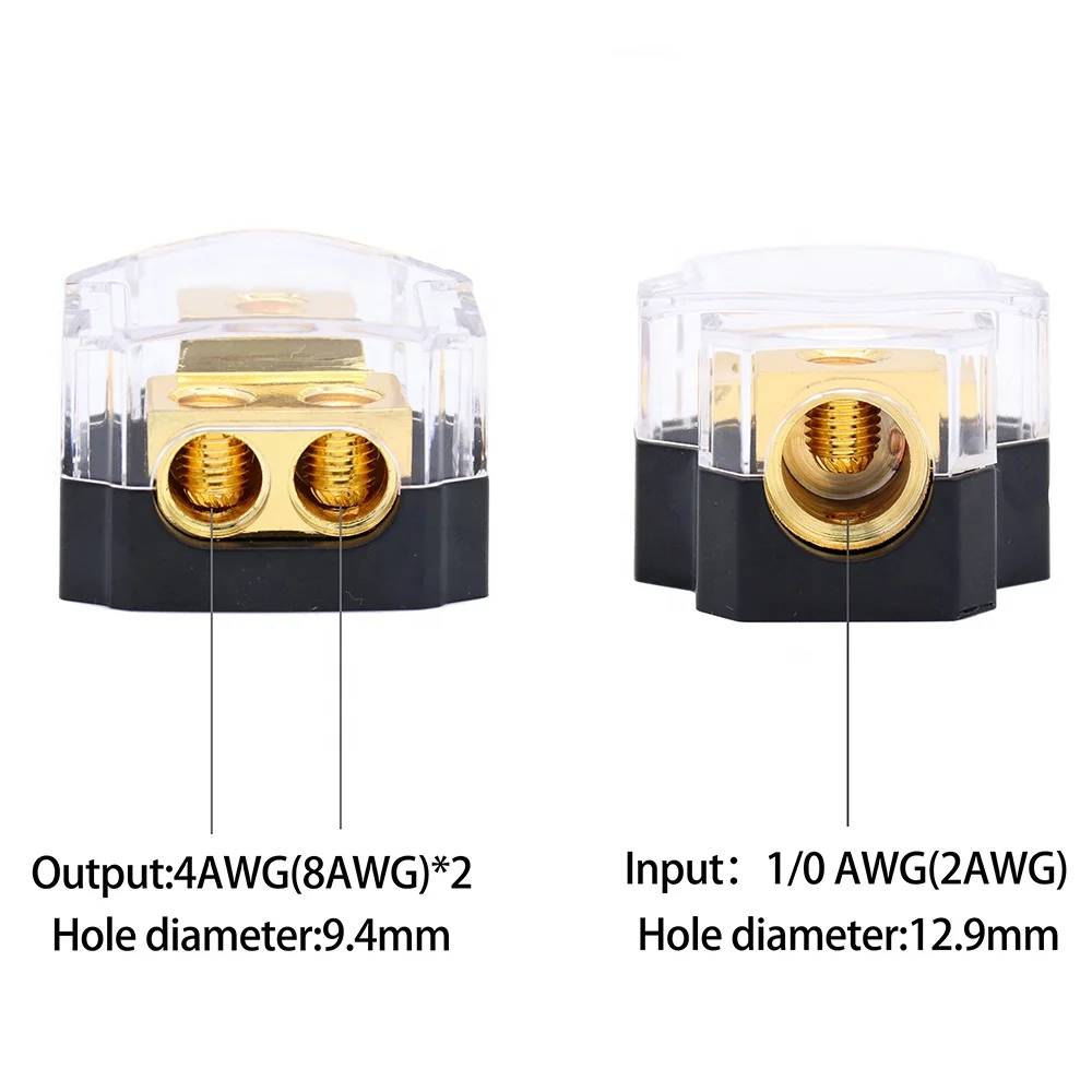 0/2/4 Gauge in 4/8 Gauge Out 2 Way Amp Copper Power Distribution Block for Car Audio