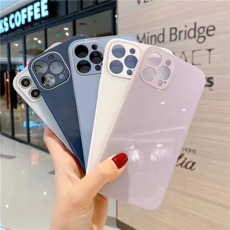 Luxury Squared TPU Silicone Tempered Glass Phone Case Back Cover For iPhone 14 13 12 11 Pro Max Mini plus XR XS