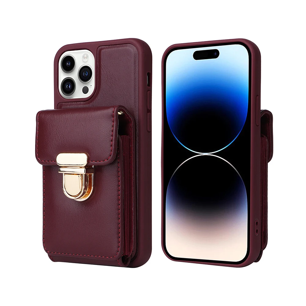 New Organ Insert Black Card Round Label Lock Suitable for iPhone 14 Card Holder Phone Case 13promax 12pro Cord 11 Leather Cover