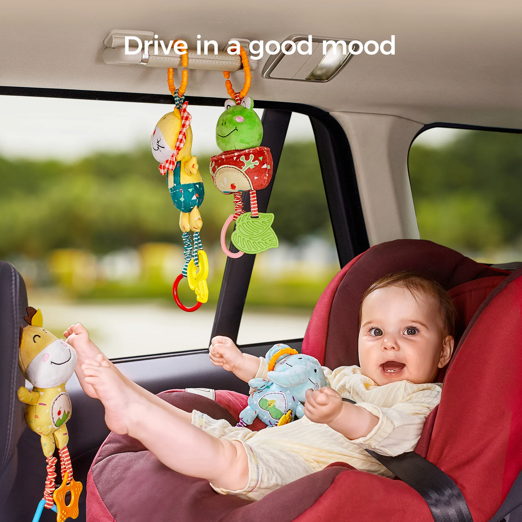 Tumama Kids Plush Hanging Rattle Toys Cute Animals Deer Elephant Lion Frog Sensory Soft Baby Toys for Newborn Stroller Crib Car