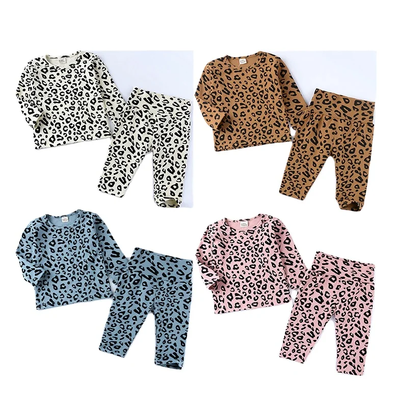 Spring Autumn Baby Boys Girl Pajama Set 6M-6T Children Kids Print Leopard Sleepwear Loungesuits Cotton Girls Evening Dress