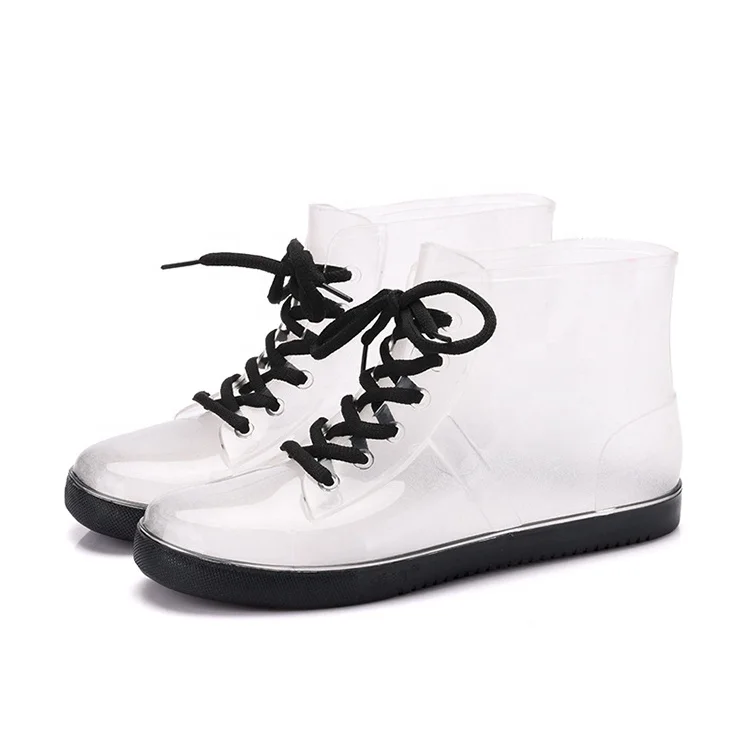 Fashion custom new style transparent  PVC rain boots waterproof jelly shoes outdoor girls riding warm skidproof galoshes