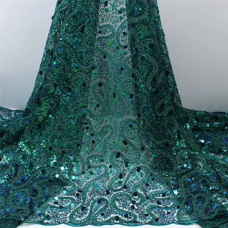 High Quality embroidered French Tulle 3D tulle Lace mesh Fabric Bridal glitter sequin Bead Lace Fabric with sequins multi color