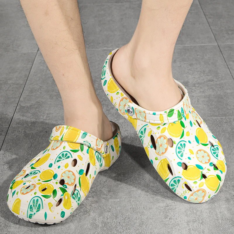 Сандалии мужские с перфорацией, пляжная обувь, плоская подошва, шлепанцы, Эва, черные, лето 2021