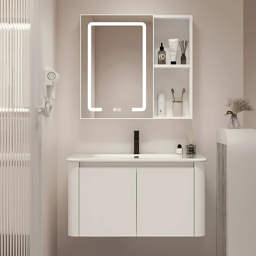 Floating High End Top Quality Solid Wood Wall Mounted Bathroom Vanity With Sink and Mirror