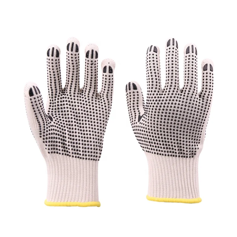 Оптовая продажа, белые хлопковые вязаные перчатки ручной работы из ПВХ в горошек