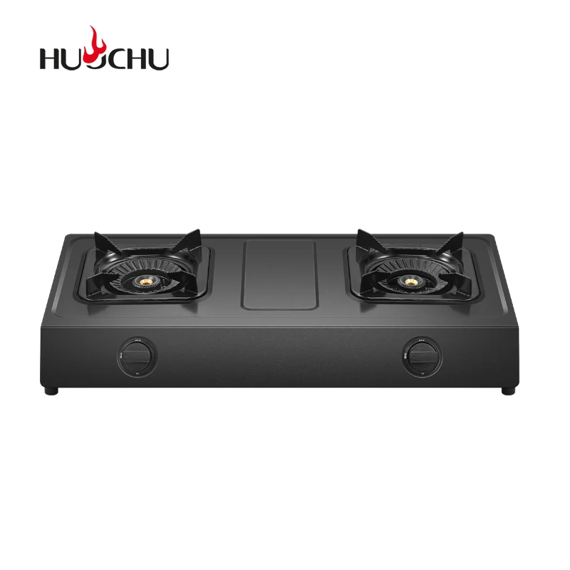 Simple 2-Burner Household Desktop Gas Stove Stainless Steel Tabletop for Outdoor Cooking Energy Saving for LPG with Metal Knobs