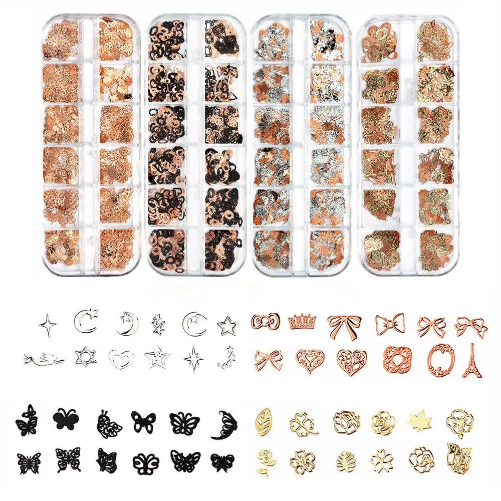 25 designs 3d metal nail art decoration gold silver rose gold black colors nail accessories