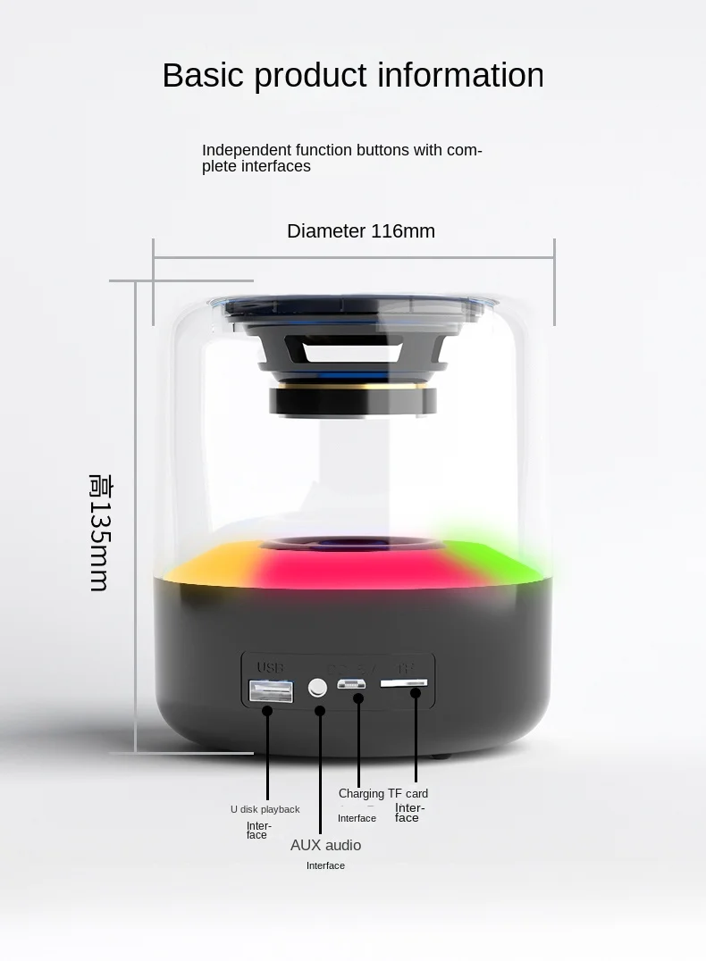 Best Seller Portable Outdoors  Portable Speaker  Transparent Crystal Lamp Glass Subwoofer Wireless Speaker