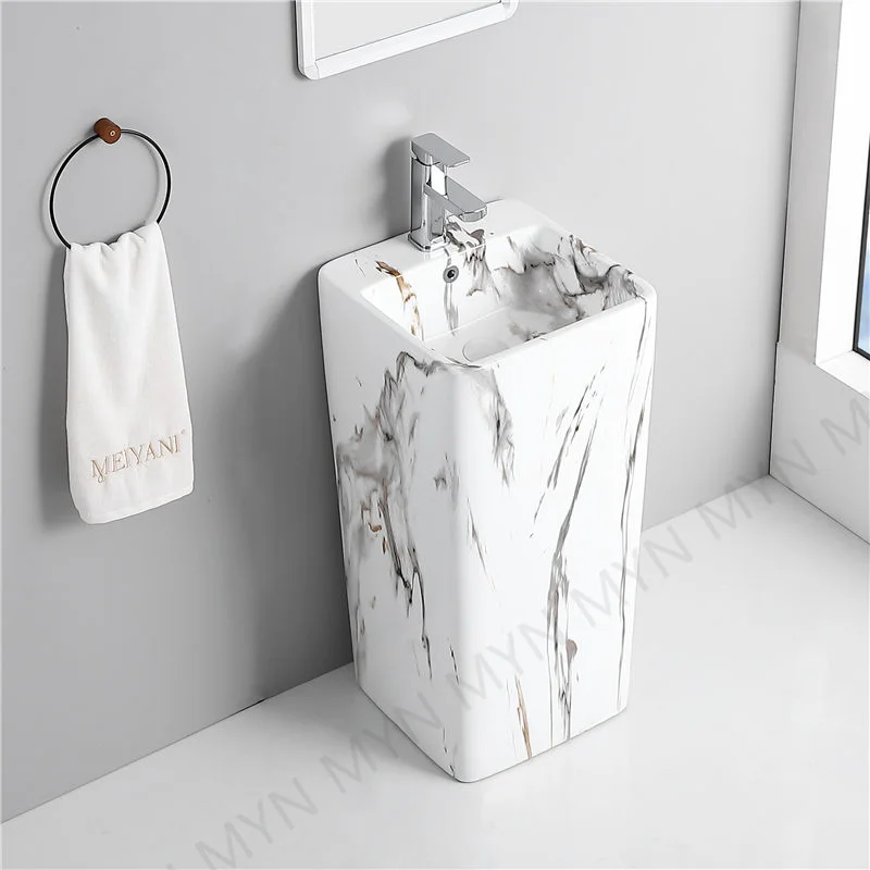 2022 Fashion Color Ceramic Standing Pedestal Marble Design Bathroom
