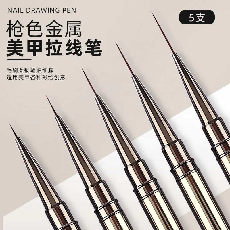 6/9/12/15/18mm Nail Brush Set metal rod Nail Drawing Wire Pen Ultra Fine Set Nail Special Color Drawing Brush Stripe Drawing Pen