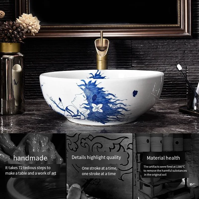 Artistic Europe Style Mermaid Counter Top porcelain wash basin bathroom sinks ceramic lavabo hand wash sink