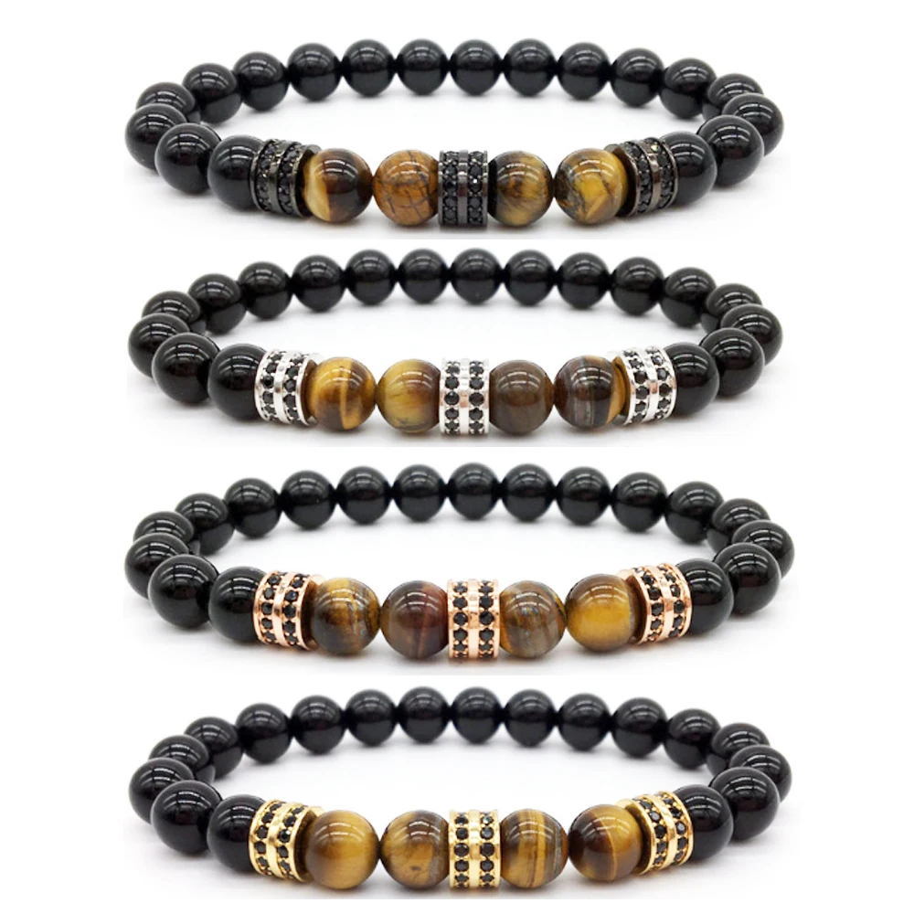 2022 Fashion Charms Natural Frosted Black Stone Zircon Bangles Women Men Jewelry Gold Silver Beaded Bracelets