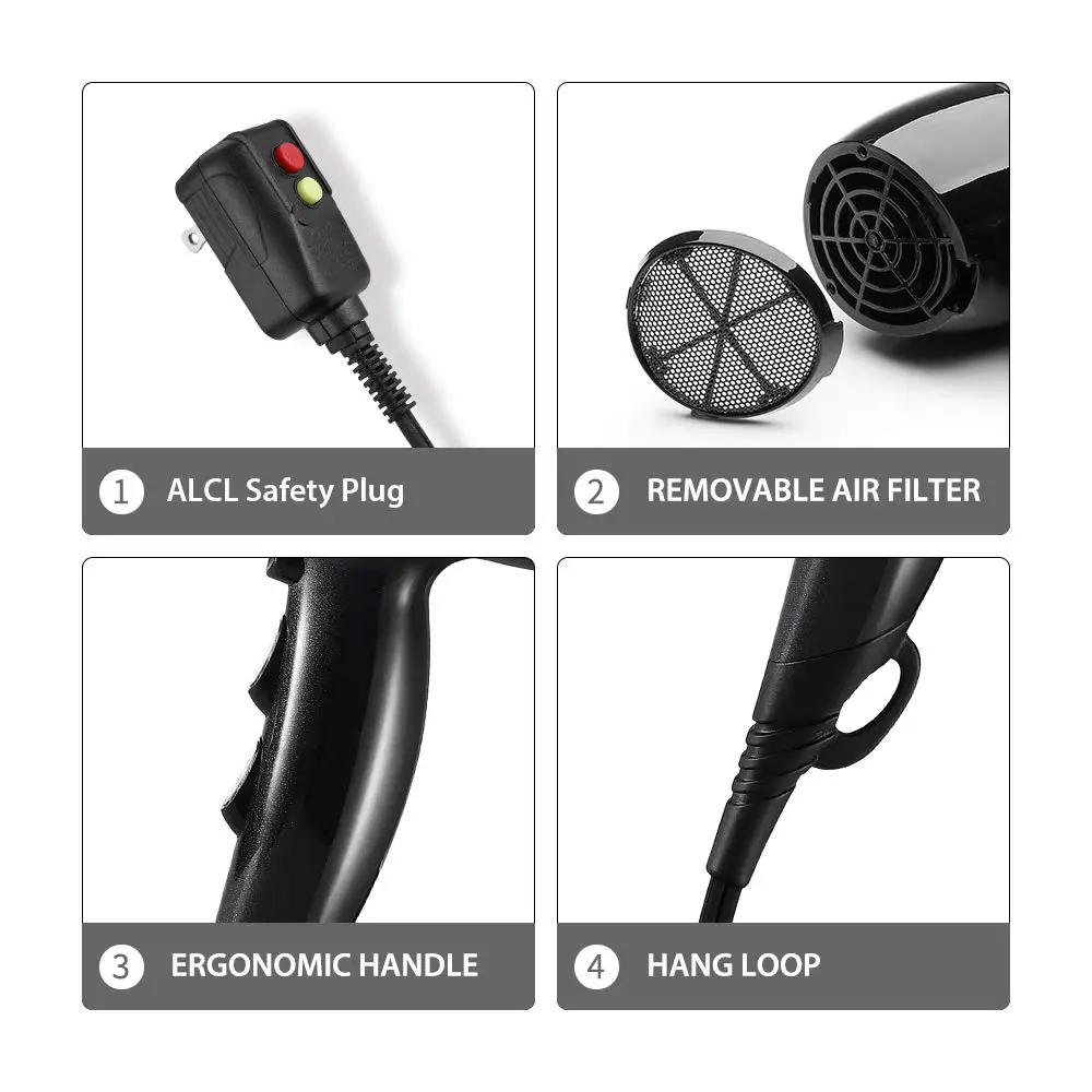 1875W Hair Dryer Nano Ionic Blow Dryer Professional Salon Hair Blow Dryer Lightweight Fast Dry Low Noise with Concentrator