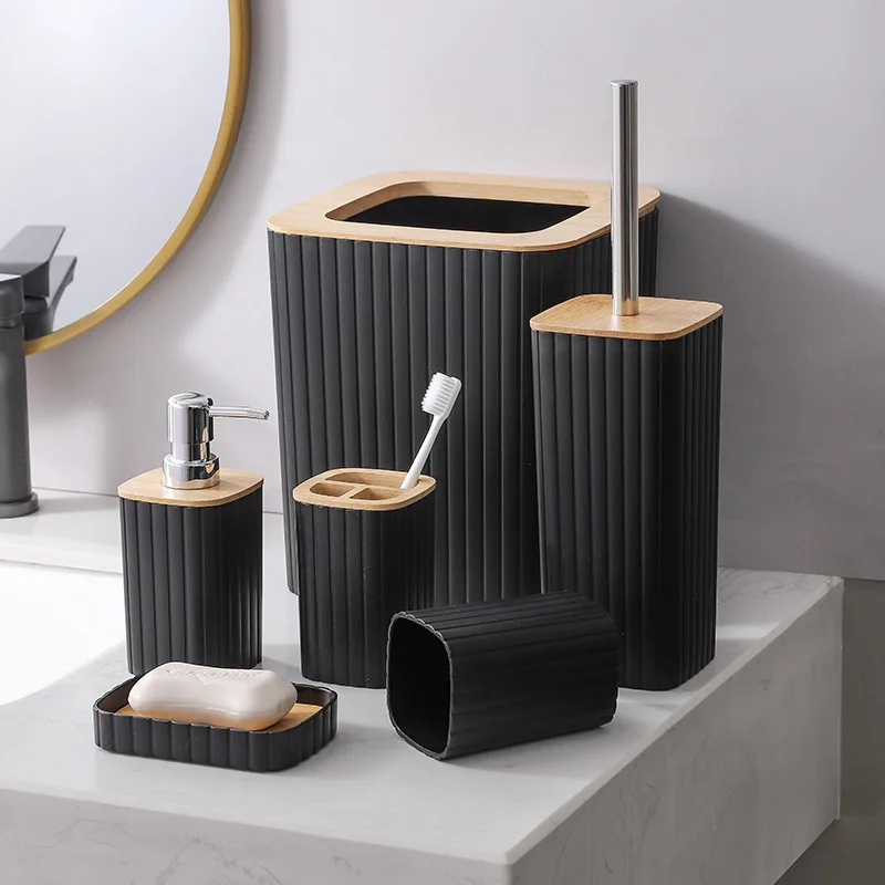 Plastic Bathroom Accessories 6 Pieces set modern Luxury Washroom Toilet Bathroom Sets For Home