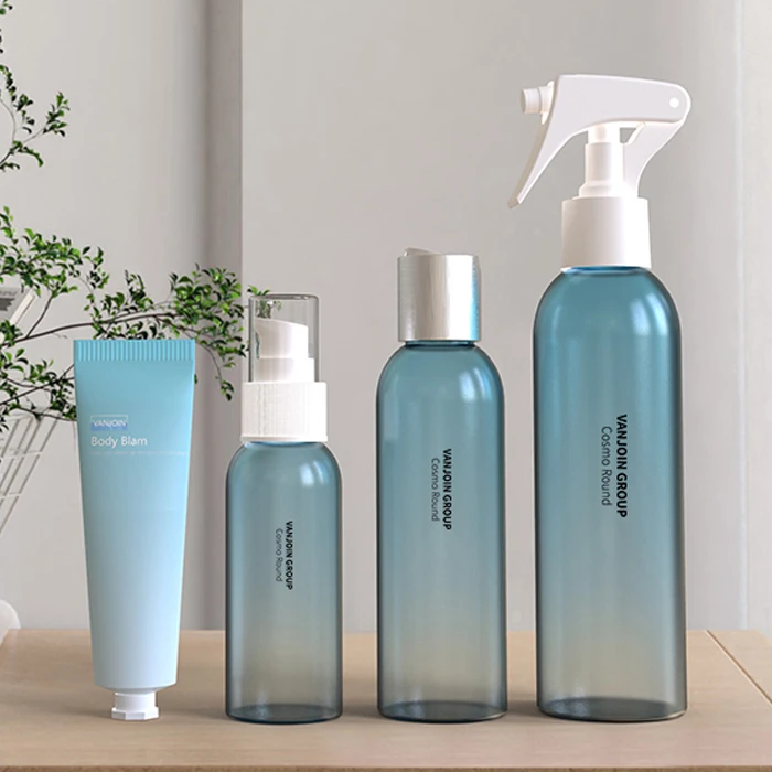 4oz 8oz Cosmo Round Rpet pcr pet plastic serum sprayer lotion bottle 120ml 250ml custom clear frosted matte cosmetic bottle