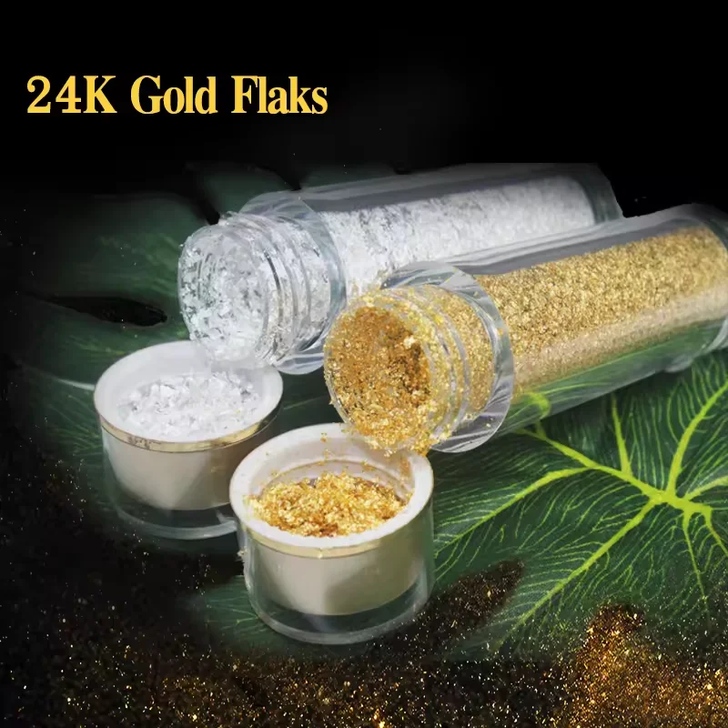 1G One Bottle 99% 24K Genuine Gold And Silver Edible Gold Leaf Flakes For Facial Beauty Cosmetics Food Cake Decoration