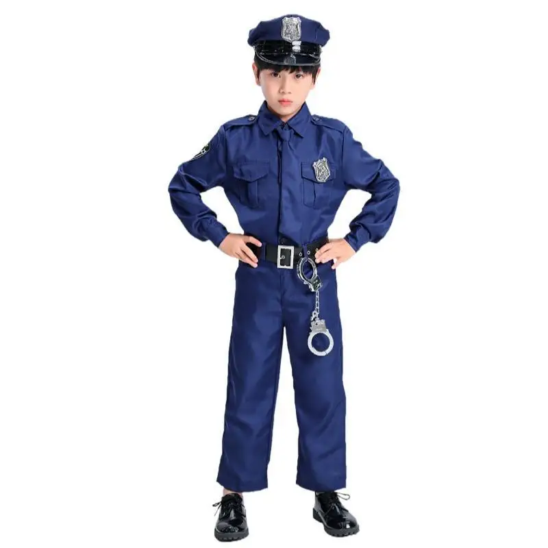 New Popular 3 Pieces Child kidsPolice Sheriff Costume Officer Costume for Kids with Handcuffs Bag Packing Halloween Outfits