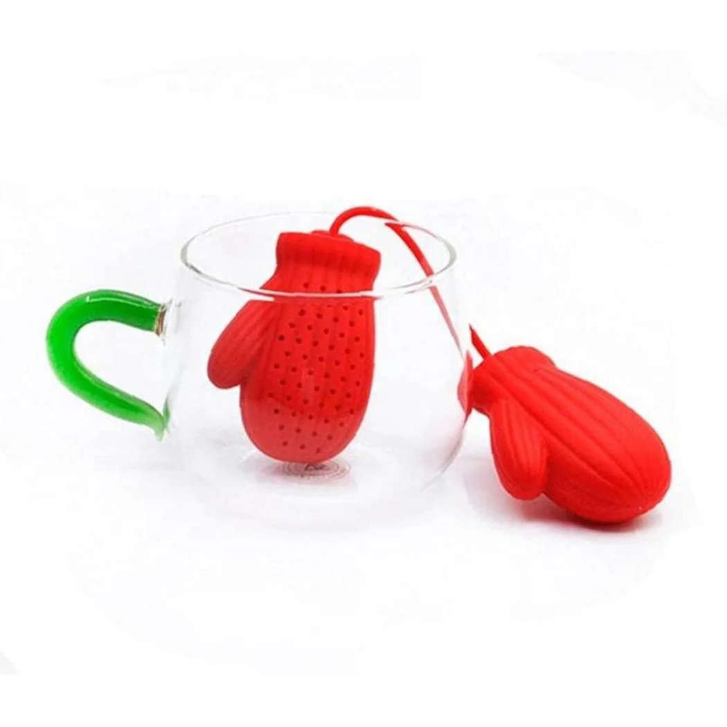 Silicone Tea Filter,Silicone Tea Strainer Silicone Christmas Glove Tea Infuser with Drip Tray