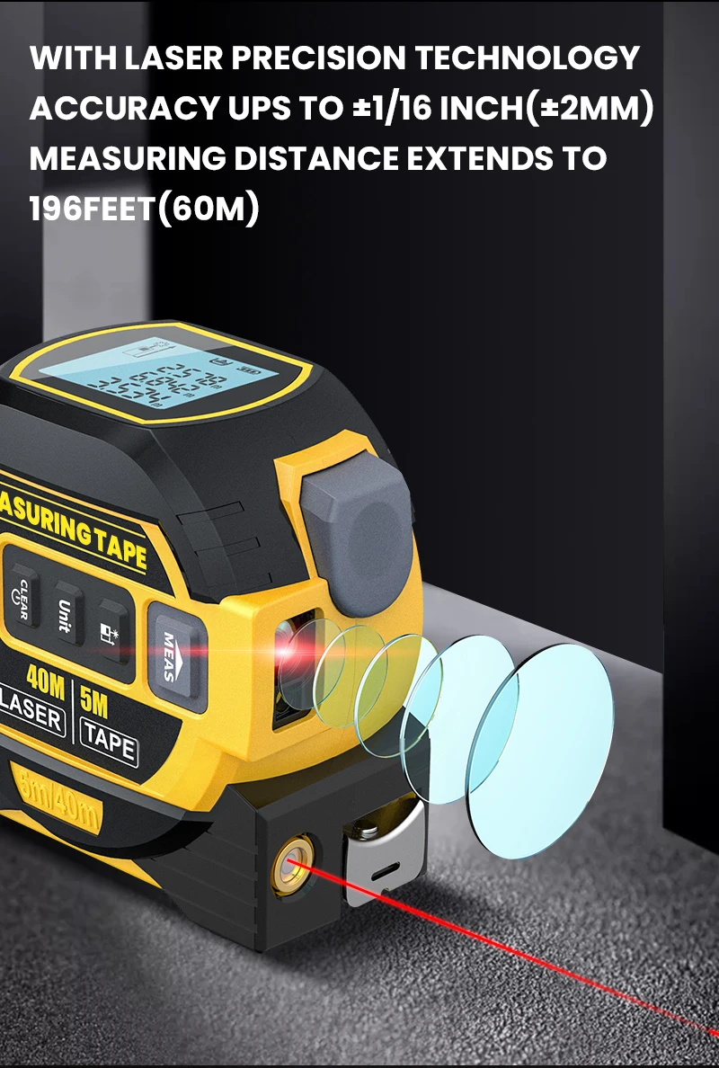2024 New Laser Tape Measure 3 in 1 Level Measuring Digital Distance Range Laser Measure Tape