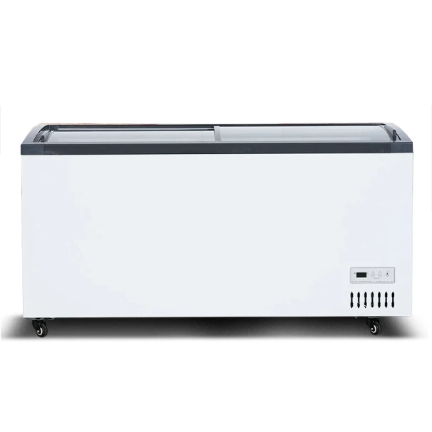 Hot Selling Commercial Curved Glass Top Chest Freezer for Sale Small Ice Cream Deep Freezers For Supermarket