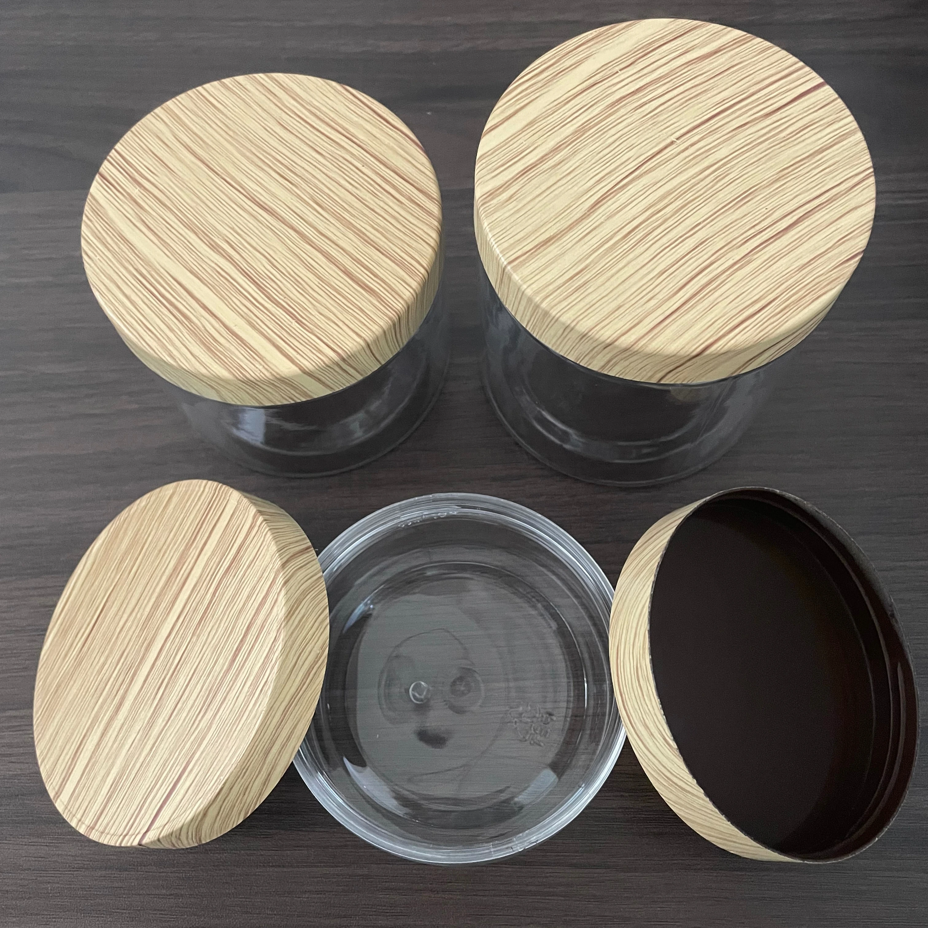 5oz 6oz 8oz 10oz 12oz 14oz 15oz 20oz 32oz  PET Plastic Jars With Bamboo Wooden Printing PP lid