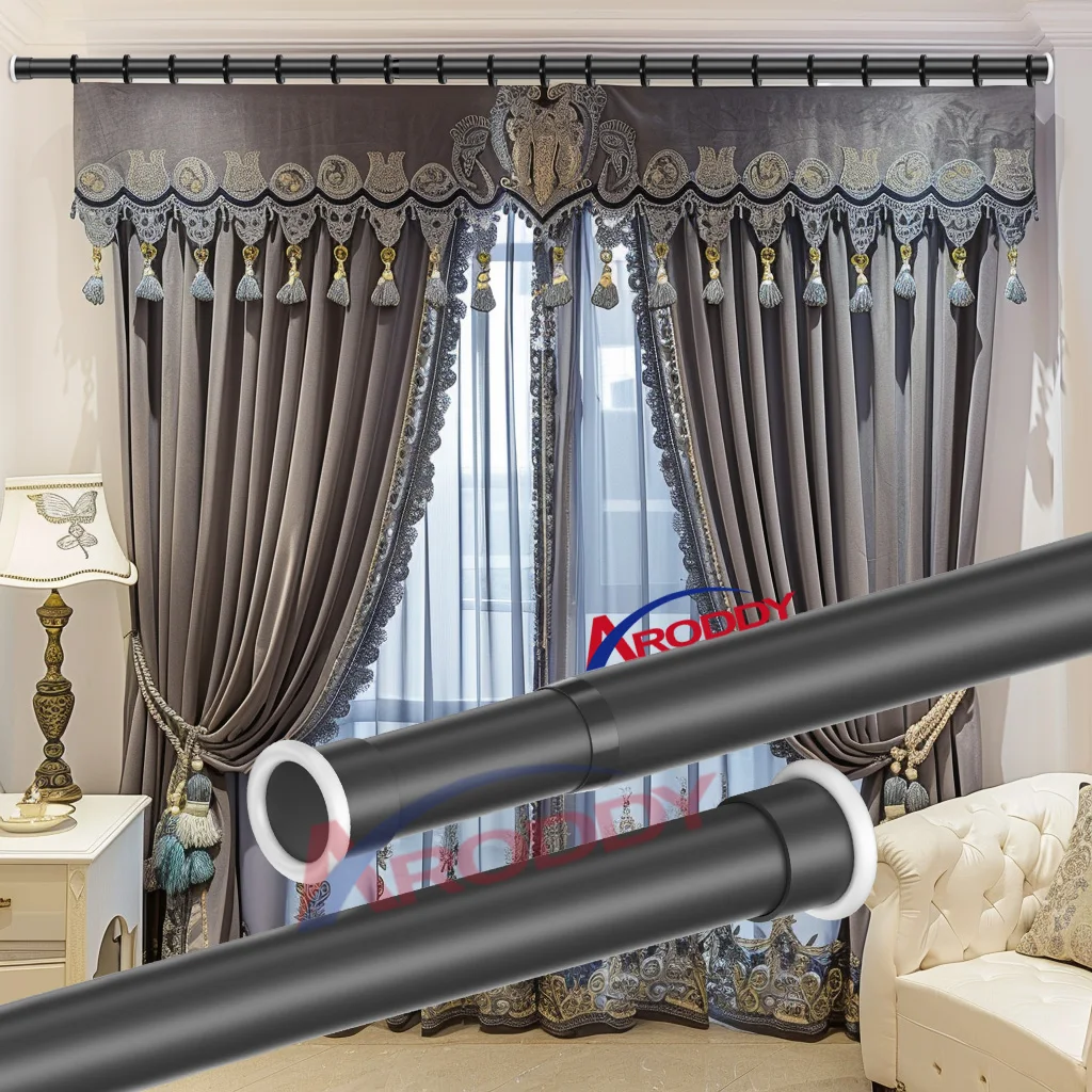 ARODDY Set Sales Black Grey Rideaux Cortinas Para Sala Thermal Insulated Window Curtains and Curtain Rod Set