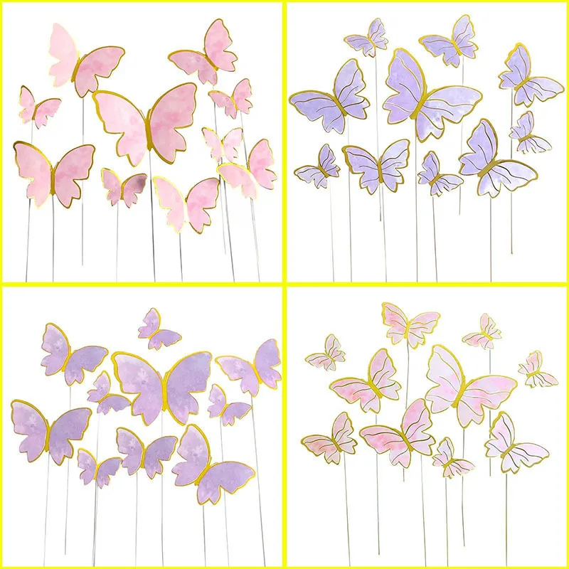 happy birthday cake topper mix  Decoration Gold Butterfly Paper Cake Topper Set Dressing on baking Topper Wedding Bride Dessert