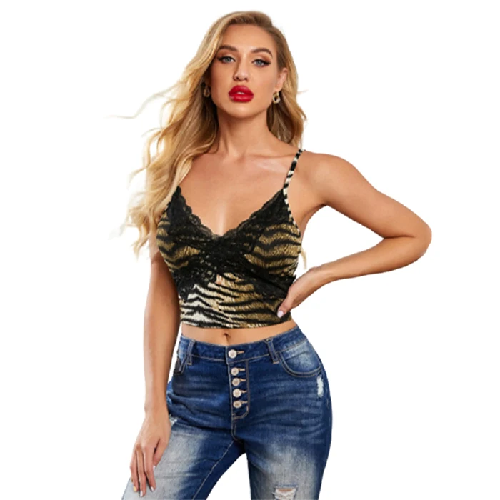 Женские летние узкие джинсы с кружевом в стиле пэчворк с леопардовым принтом, с цветочной печатью, без рукавов, сексуальное облегающее платье Спагетти ремень Топ укороченный топ