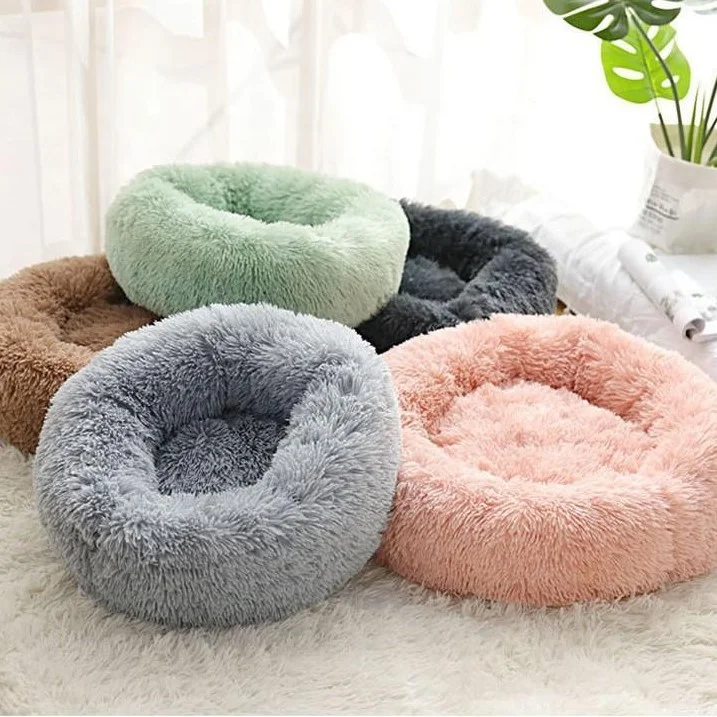 Zipper Removable Best Seller Comfy Travel Donut Novelty Small Calming Round Sofa Faux Fur Plush Dog Luxury Fluffy Pet Beds