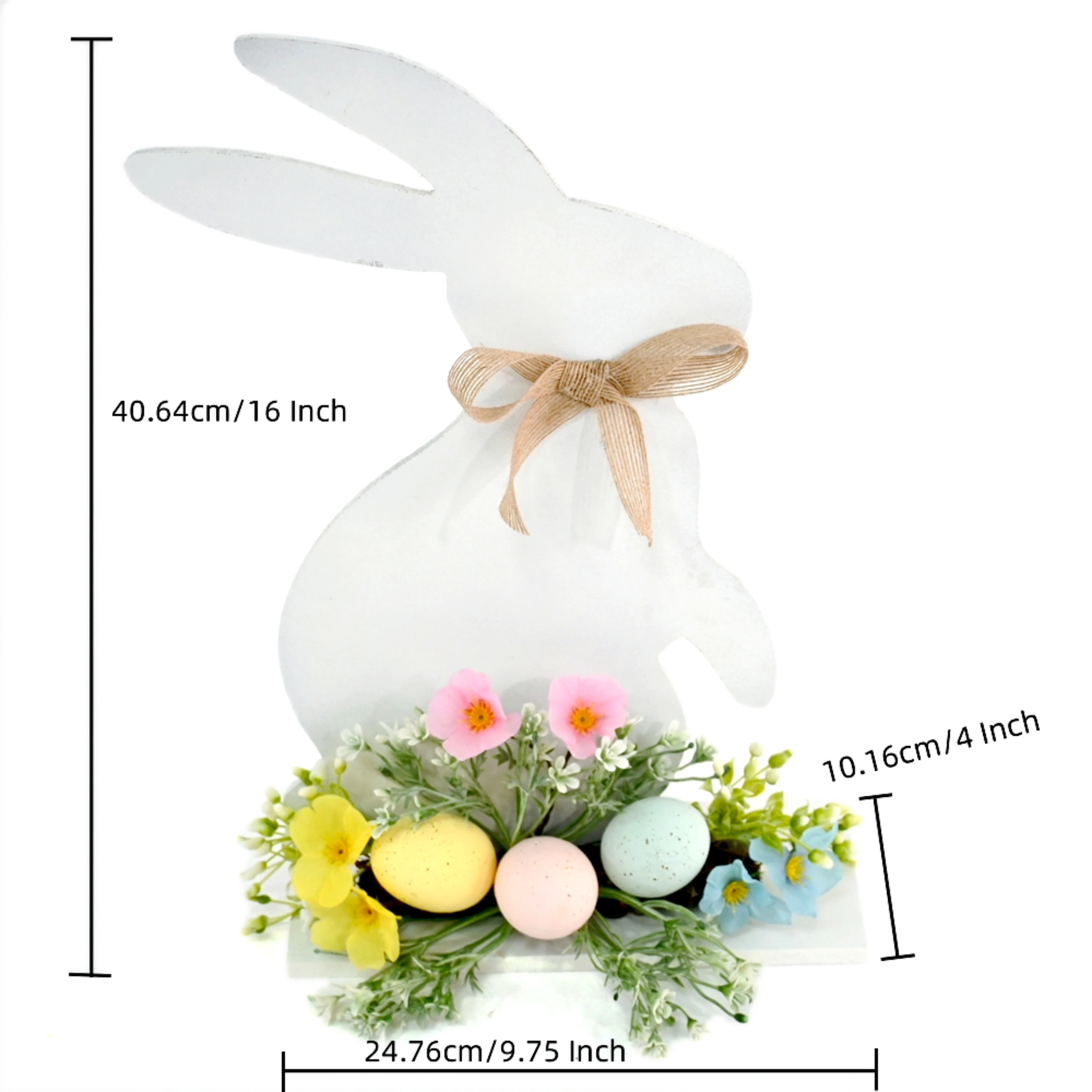 16 Inch Wooden Decor Standing Bunny With Easter Eggs Flowers Table Rabbit Crafts Ornaments