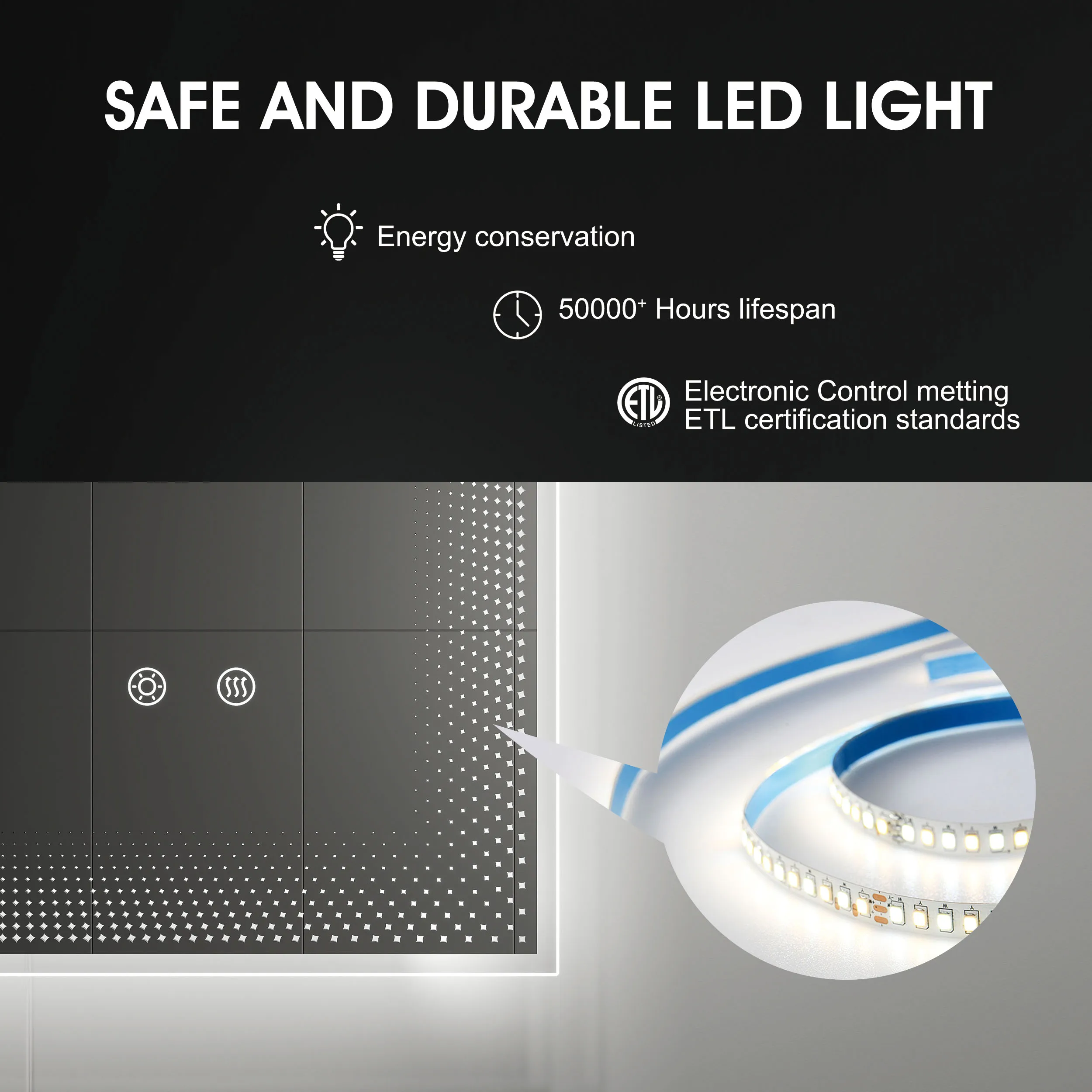 Wall Mounted Touch 3 Colors Dimmable Backlit 500 X 700 Rectangular Vanity Lighted With Lights Frameless Led Bathroom Mirror