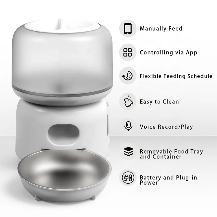 3l Cat Food Dispenser Automatic Pet Dog Cat Feeder With Stainless Steel Bowls