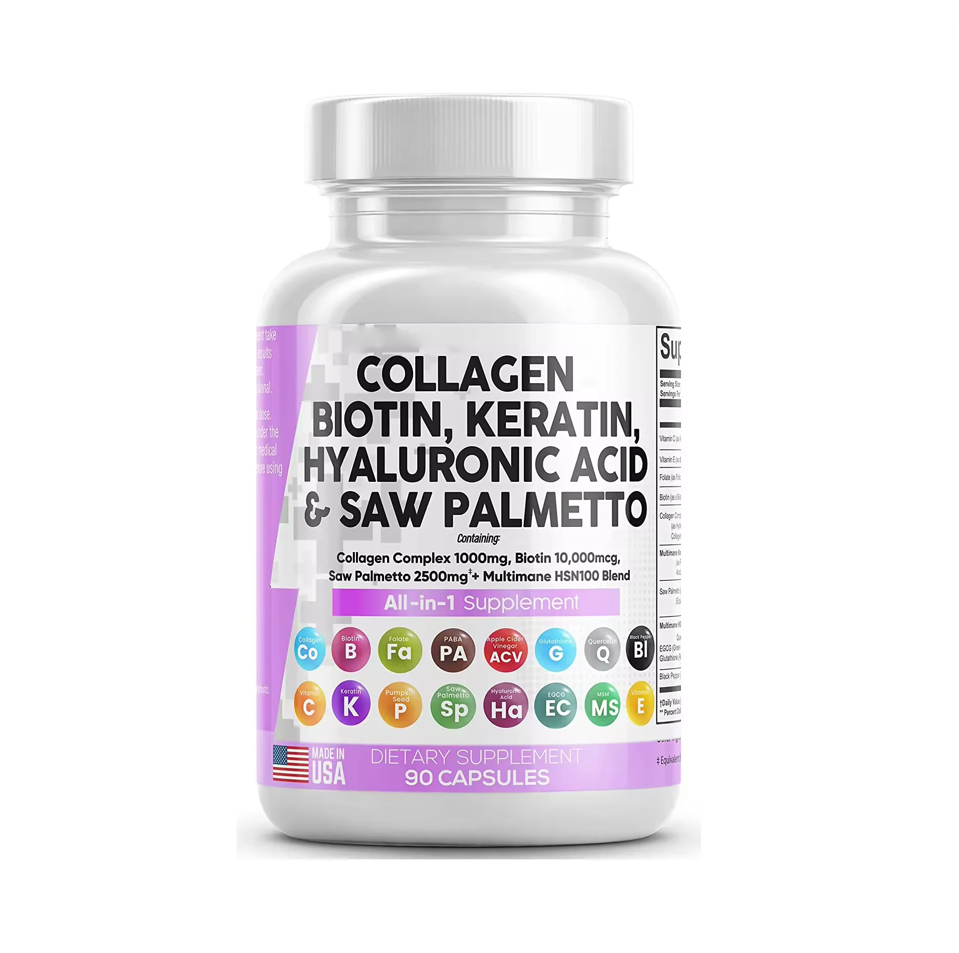 Collagen Capsules Biotin Keratin Saw Palmetto Hyaluronic Acid Hair Skin Nails Health