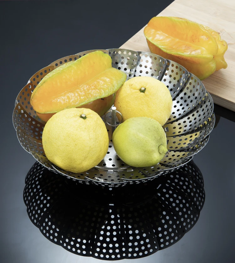 Chinese Cooking Stainless Steel Foldable Food Steamer Basket Collapsible Vegetable Bread Dumpling Steamer Steamer Baskets