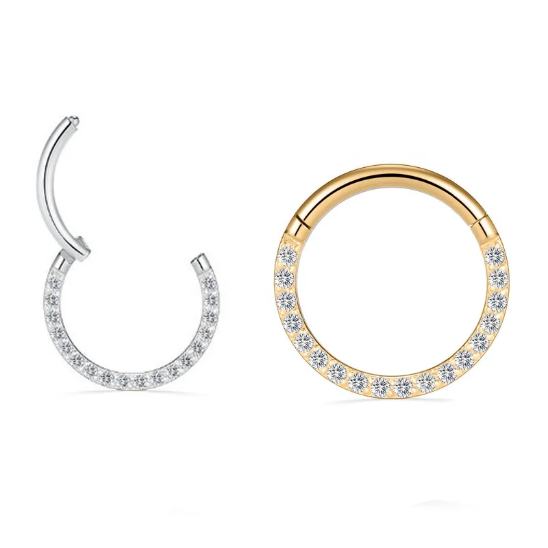 Surgical Steel Clear Zircon Earring Hoop Rock Hinged CZ Segment Clicker Ear Cartilage Nose Ring Piercing Wholesale