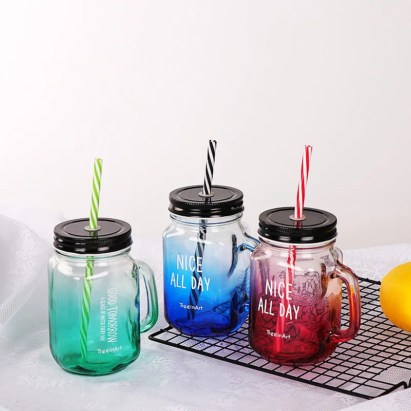 hot sale factory price glass mason jar with lid and straw mason jar with handle and lid accepting customized logo