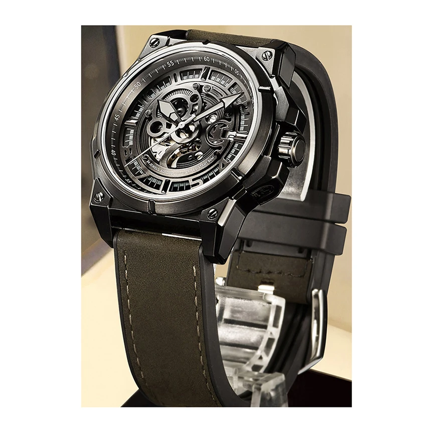 Wholesales cow leather strap 24 hour show Sellita movement men automatic mechanical watches