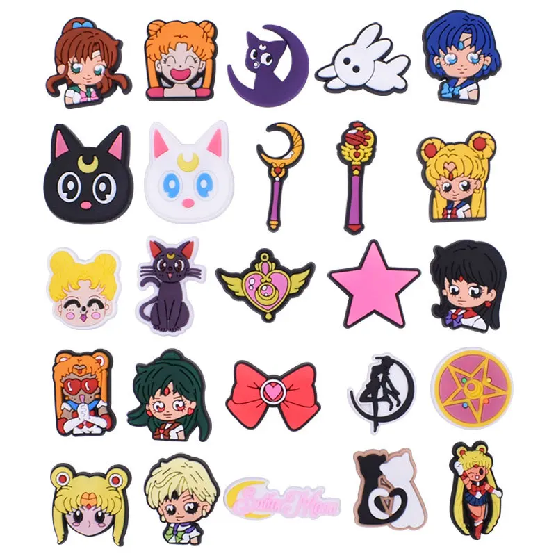 Custom anime character sailor shoes charm moon PVC shoe accessories wholesale price and snow world rubber shoe decoration
