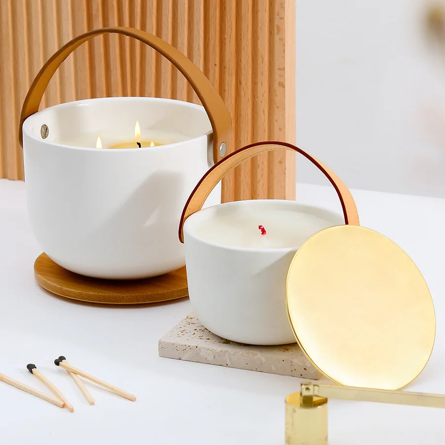 Luxury Big Large Ceramic Candle Jar Unique 3 Wick Candle Jars With Lid And Boxes Packaging