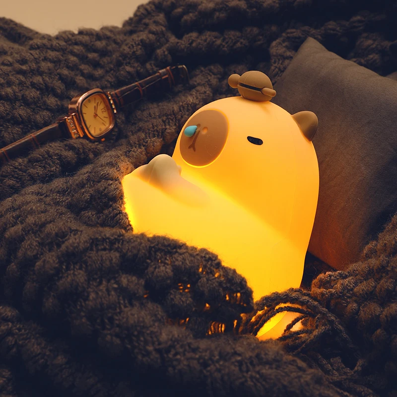 Creative Room Decoration LED Capybara Night Light USB Rechargeable Cartoon Animal Nursery Lamp Silicone Cute Capybara Night Lamp