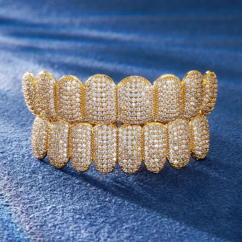 Custom Full ice out Pass Tester Moissanite Grillz 925 Sterling Silver Gold Plated Hip Hop Rapper Teeth Grillz Jewelry