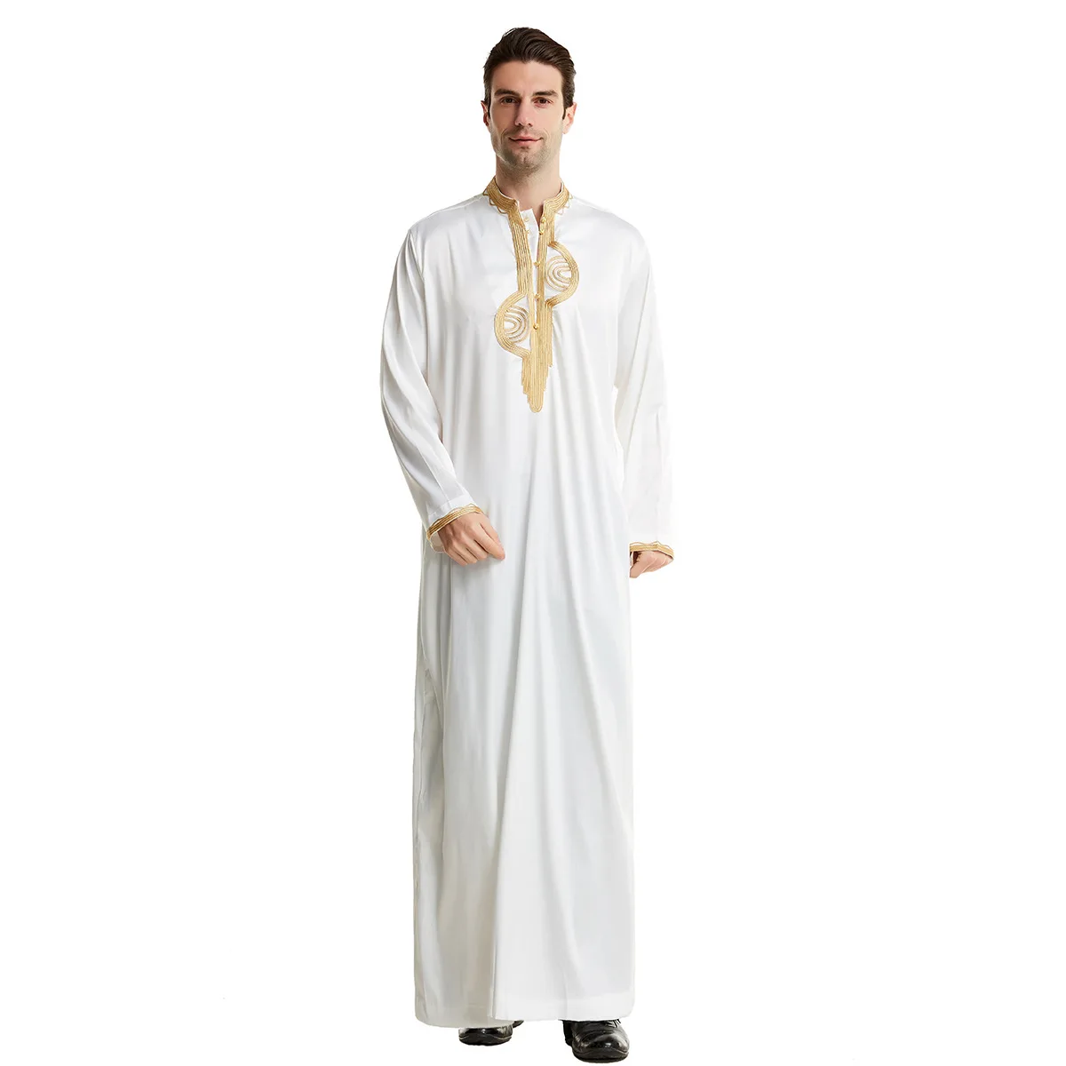 New Polyester Long Sleeve Islamic Men Dress Kaftan Jubah Abaya Jalabya Ethnic Arabic Thobe Thoub for Men clothing