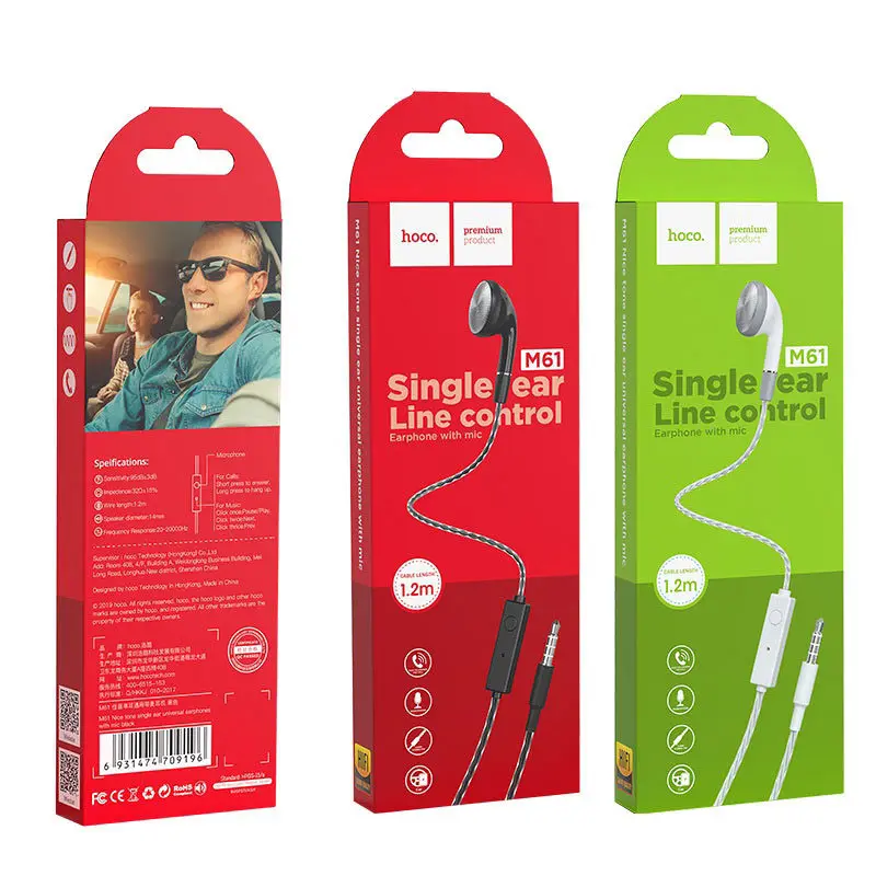 
Popular product HOCO M61 nice single ear universal wired earphones with mic for Samsung headphone ear phone 