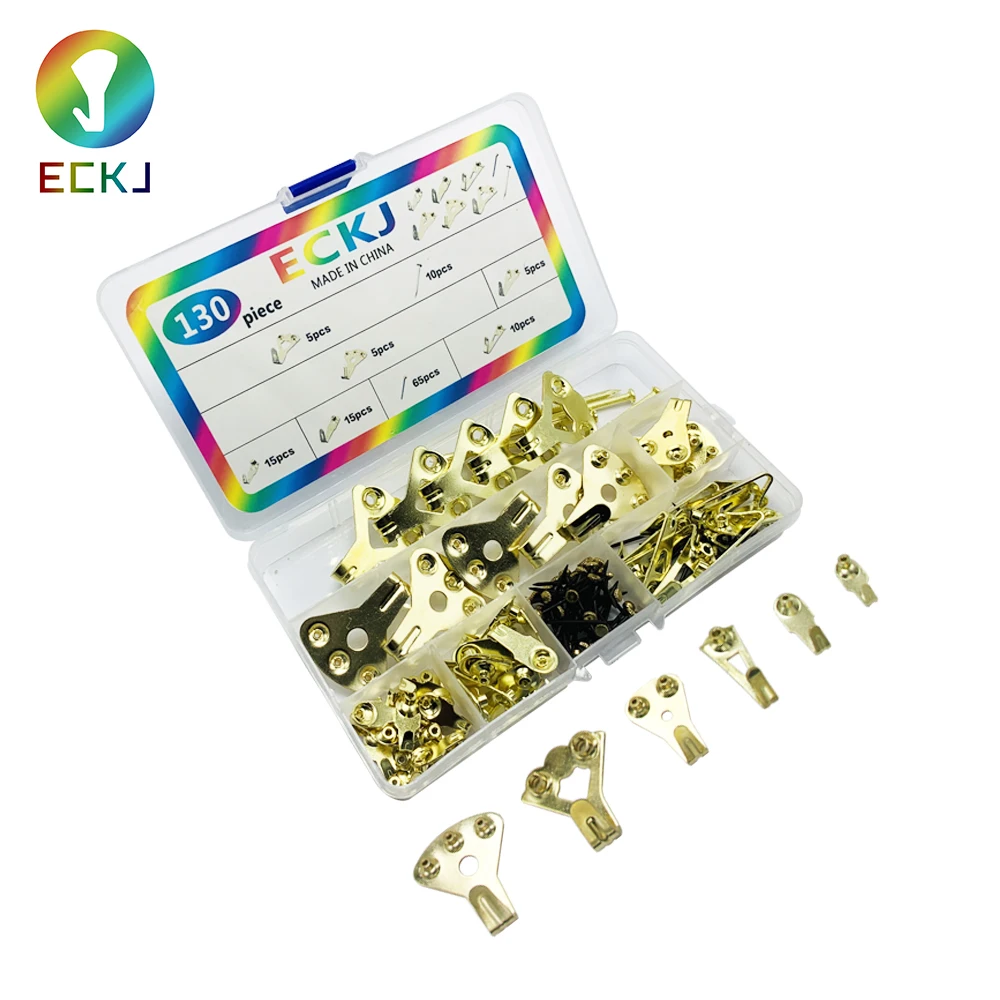 ECKJ 130pcs picture hanger picture frame hanging hook  tool,picture hanging kit ,10lb-100lb