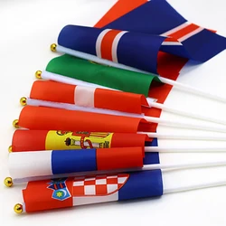 Custom Logo Printing Football World Cup Fans 14X21CM Iran Hand Held Waving Flag With Plastic Pole