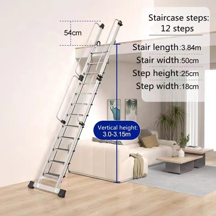 High quality wall mounted ladder ceiling aluminum folding ladder/folding attic stairs with handrail