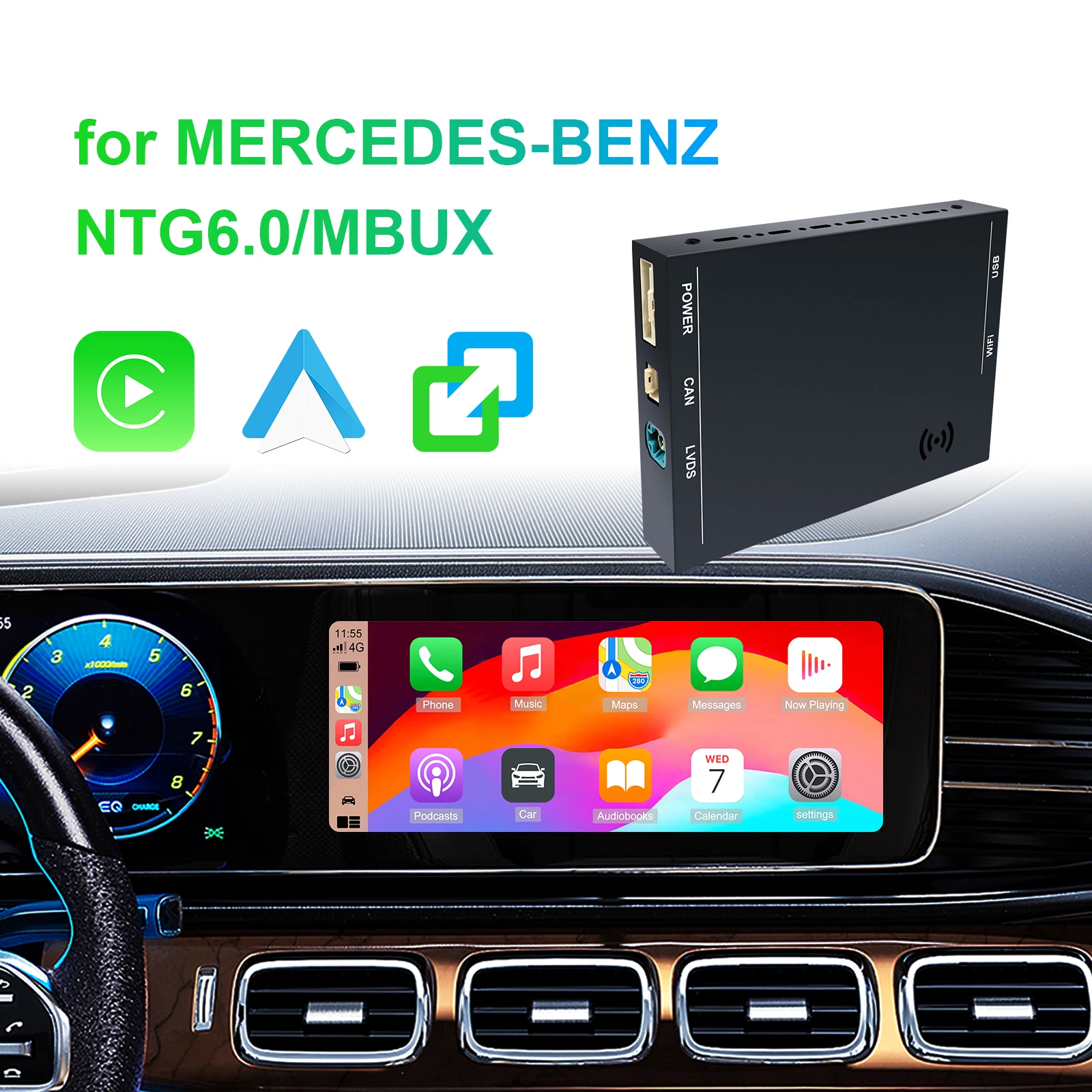 OEM Screen Upgrade kit Decoder Box CarPlay Android Auto Mirror Link for Benz A B C E GLA GLK GLS CLA ML Class NTG 6 MBUX System